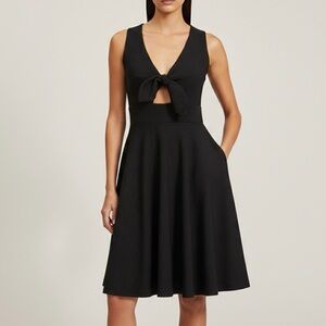 HUTCH Anthro April Black Ribbed Tie Front Keyhole Midi Dress